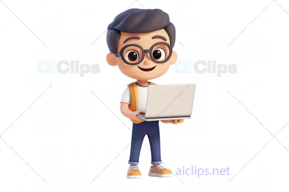 3D Male Student Avatar with Laptop