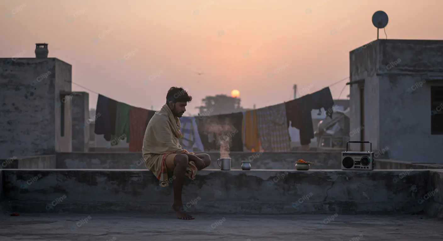 Dawn Meditation on Urban Rooftop
