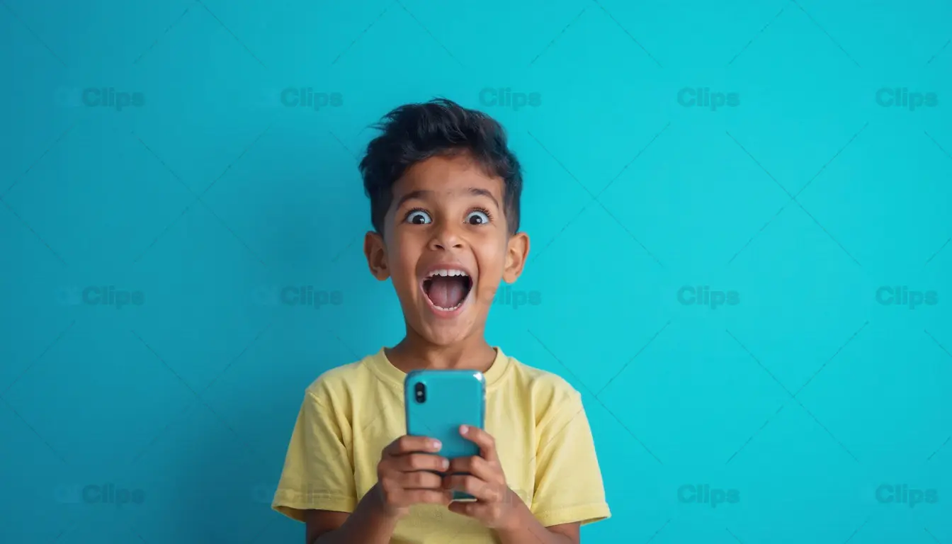 Excited Boy Holding Smartphone