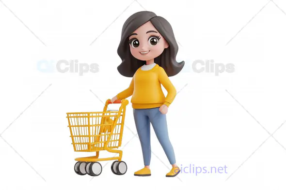 3D Woman Avatar with Shopping Cart