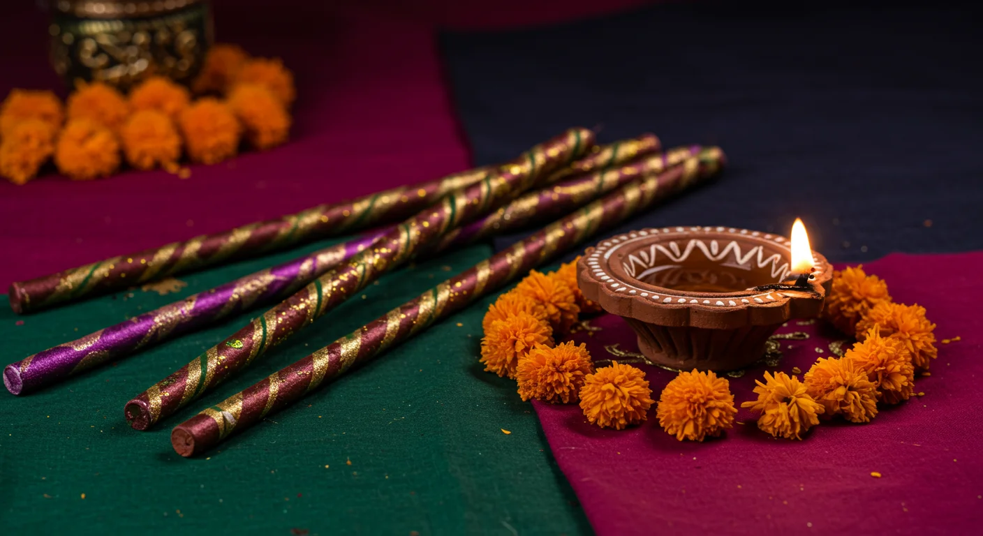 Navratri Diya with Garba Dandiya Sticks | AIClips Indian Festival Decor