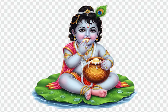 Playful Baby Krishna on Lotus Leaf PNG
