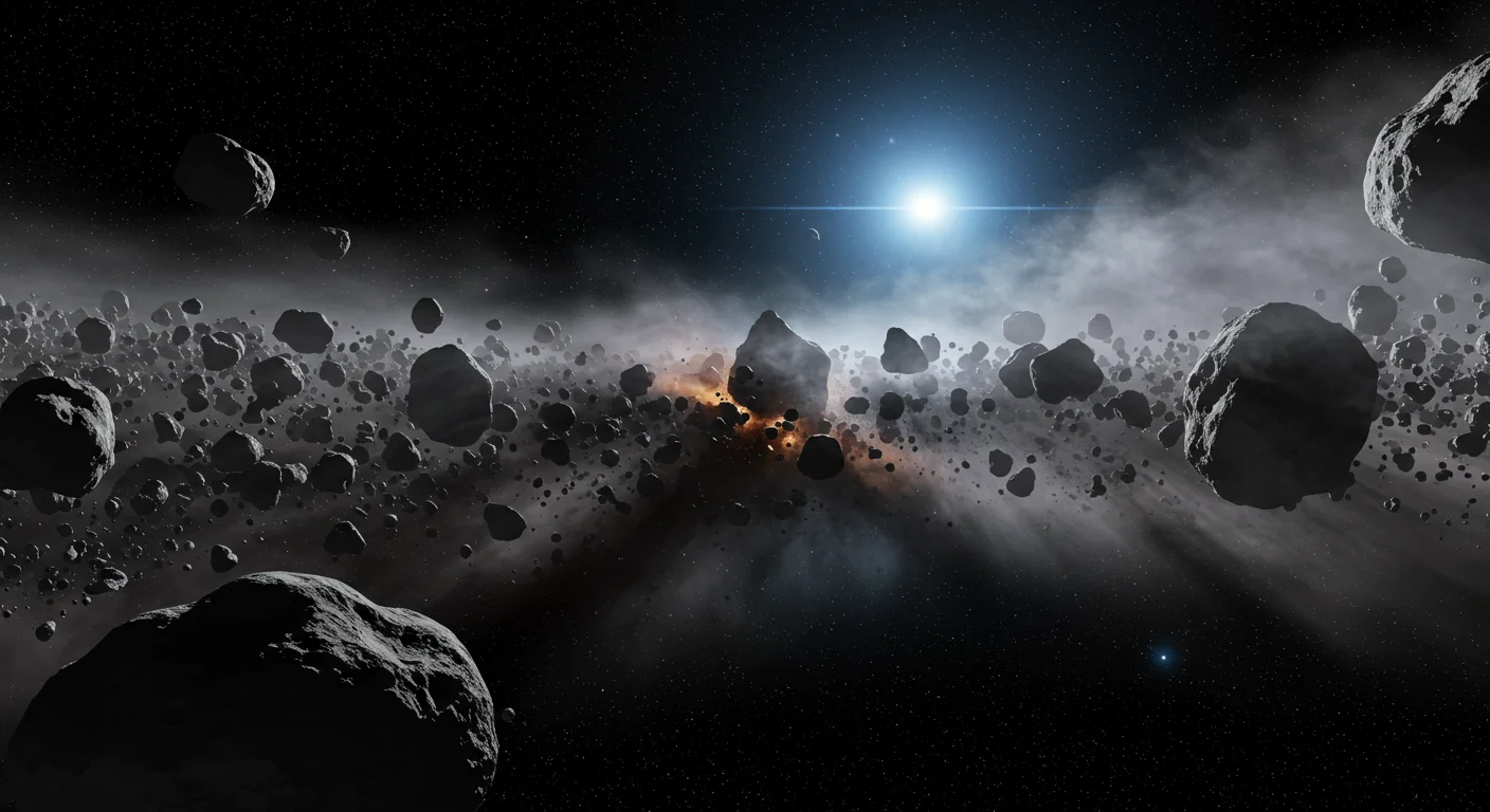 Asteroid Field with Glowing Nebula and Starburst – Outer Space Sci-Fi Scene