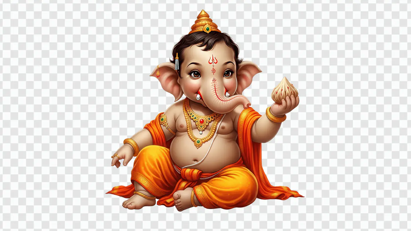 Charming Baby Ganesha with Modak Treat PNG
