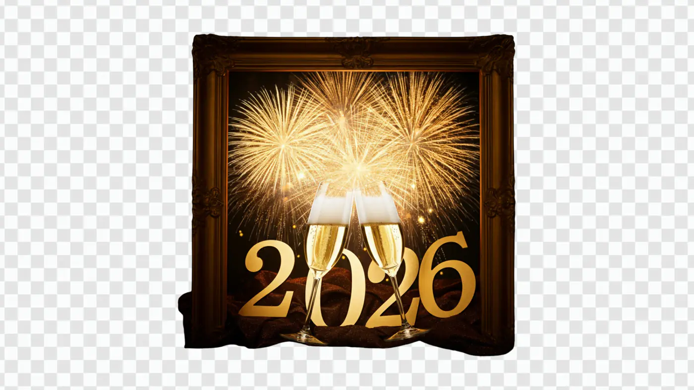 Vintage Framed 2026 Fireworks Celebration PNG Clipart