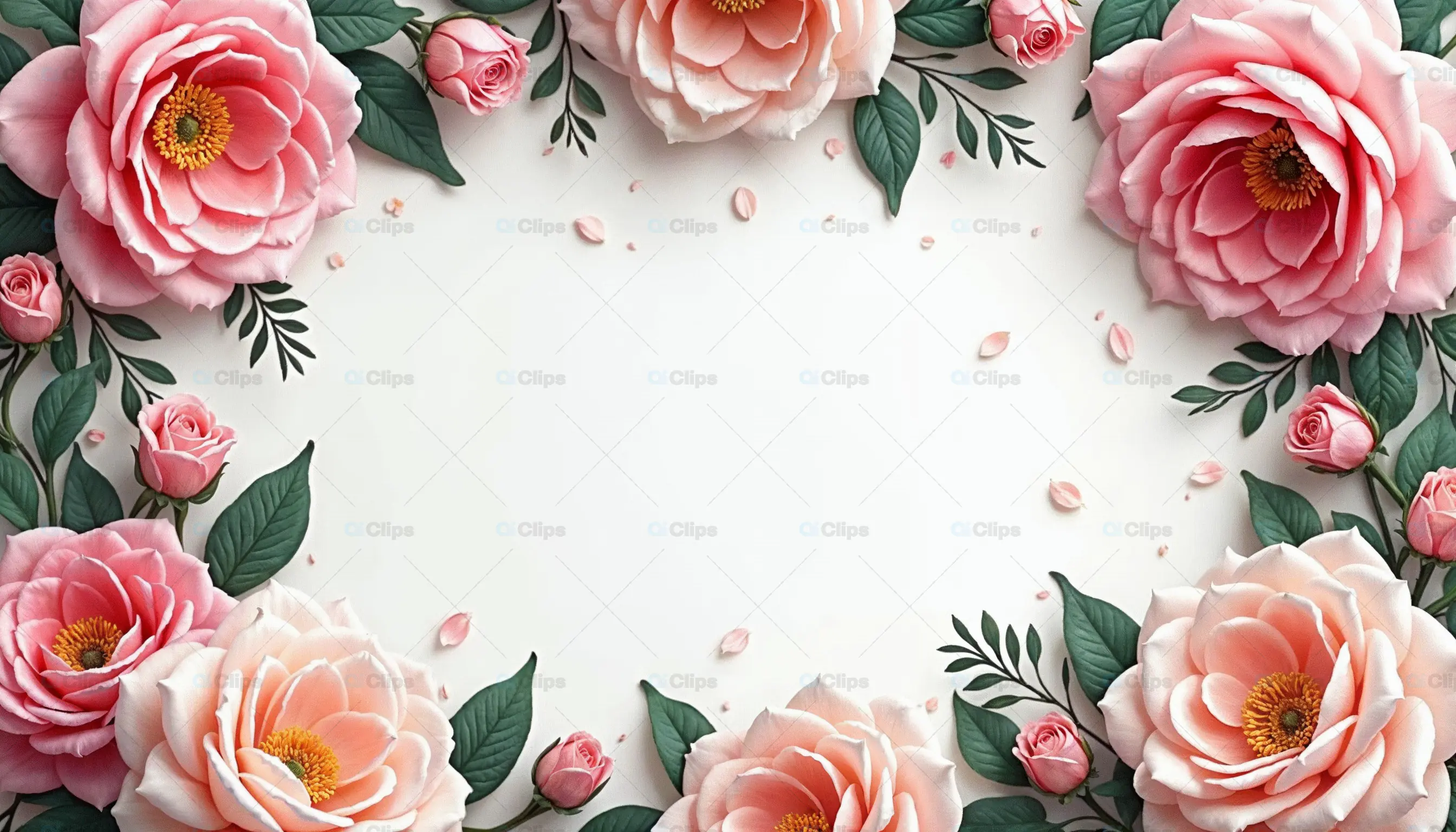 Floral Frame with Pink Roses