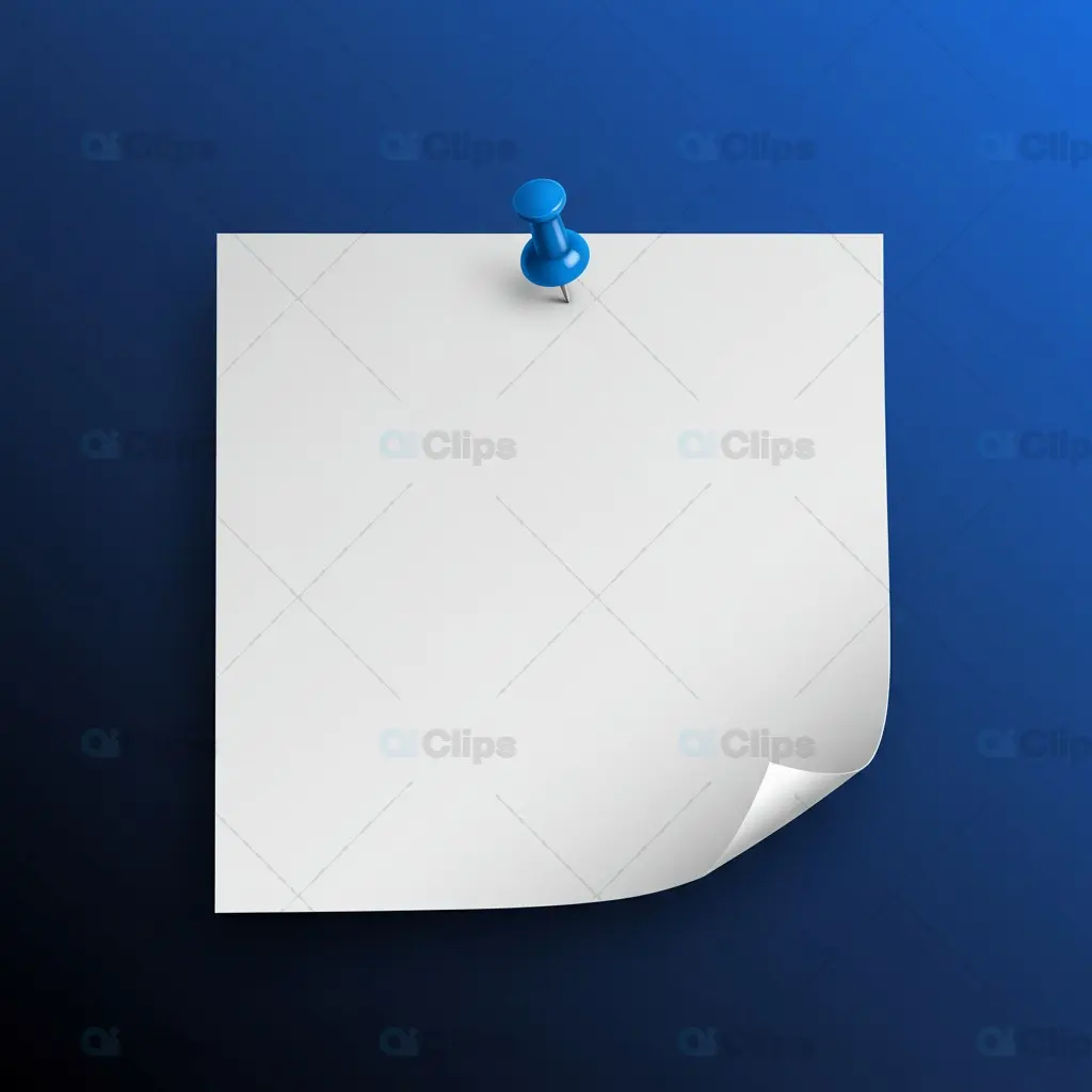 Pinned Note Mockup with Curled Edge on Blue Background