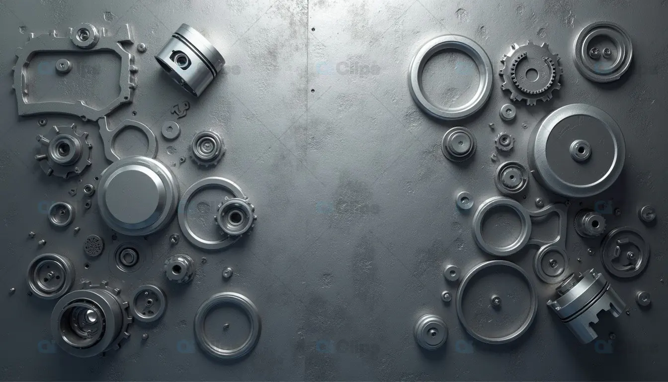 Industrial Metallic Parts – Pistons, Gears, and Cogs Layout