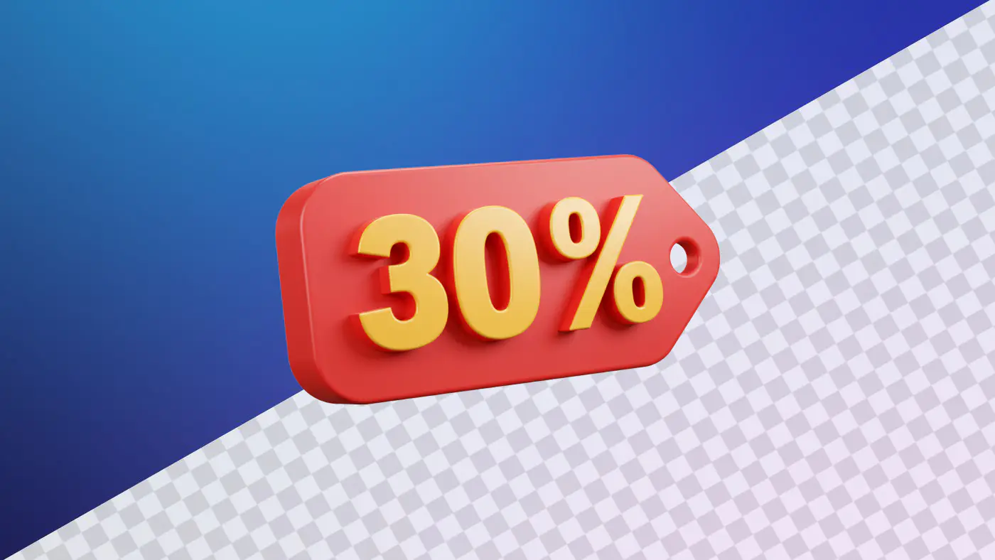 Red discount tag with thirty percent off