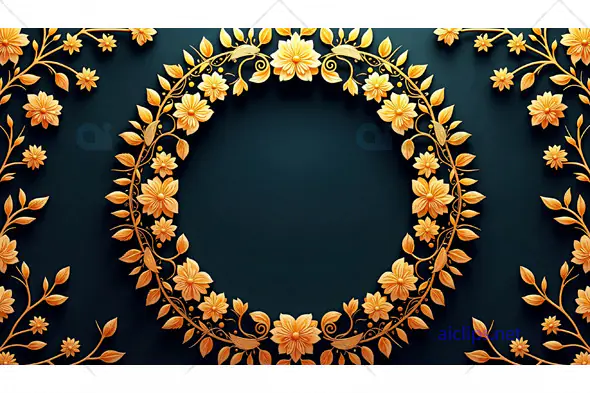 Golden Floral Circular Frame