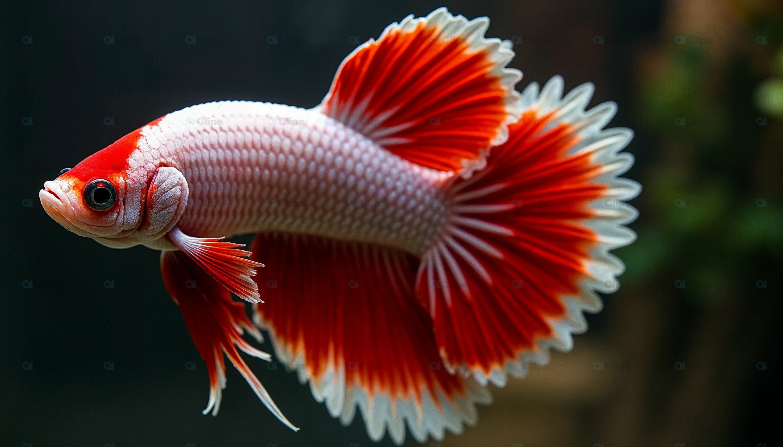 Red and White Betta Fish Close-Up