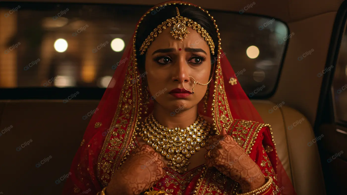 Anxious Bride in Traditional Attire