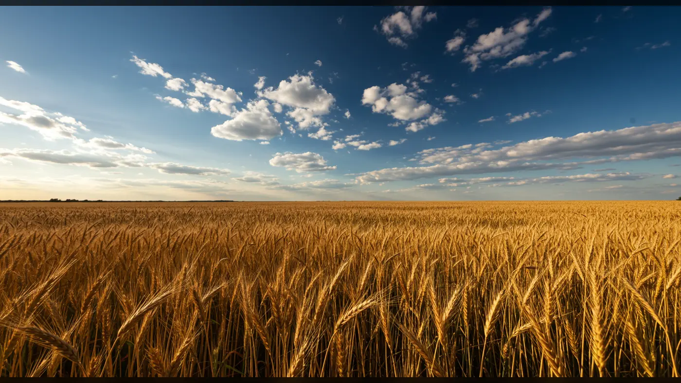 Golden Wheat Field Horizon View with Blue Sky | AIClips Rural Landscape Backdrop