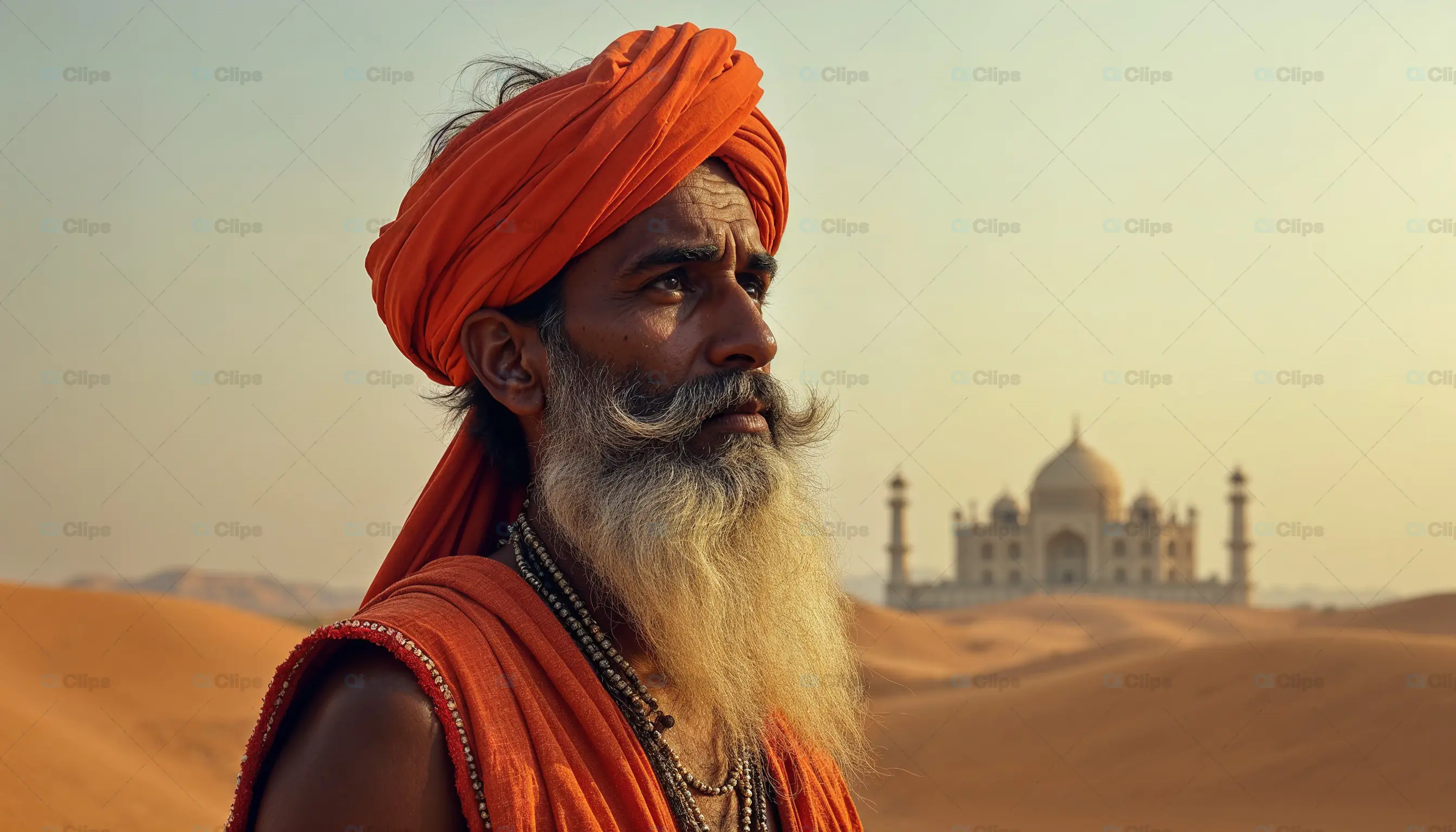 Traditional Indian Sage in Front of Taj Mahal