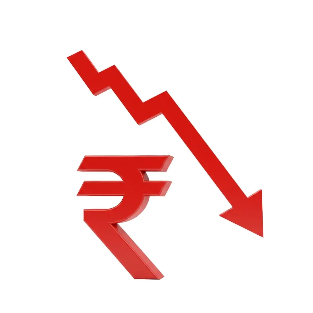 Falling Indian Rupee Symbol with Downward Arrow PNG