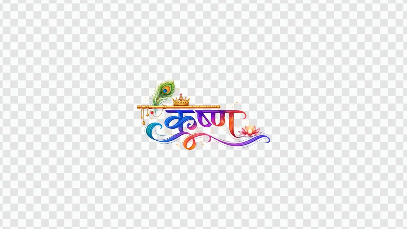 Vibrant Krishna Calligraphy with Divine Elements PNG Clipart