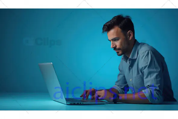 Focused Man Working on Laptop
