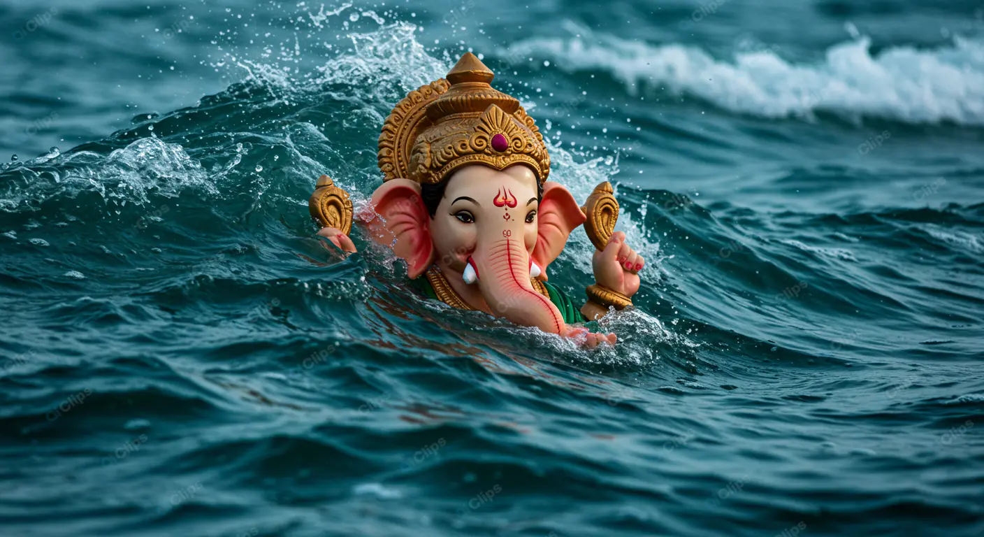 Ganesha Idol Floating in Turbulent Waters