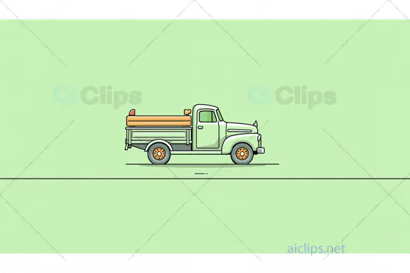 Minimalist Vintage Truck Illustration on Green Background