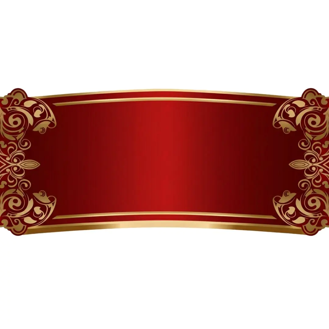 Curved Red Banner Ornate Gold Corners PNG