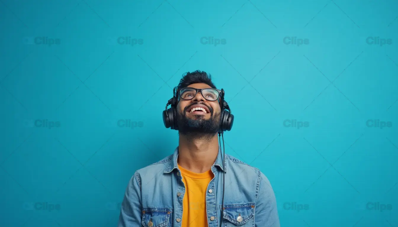 Happy Man Enjoying Music on Headphones