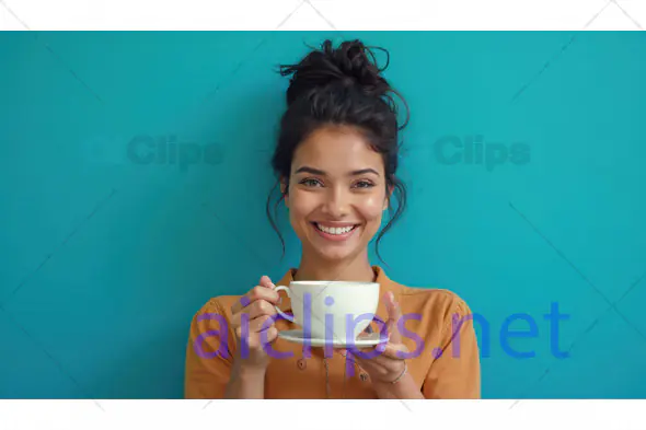 Smiling Woman Holding Coffee Cup
