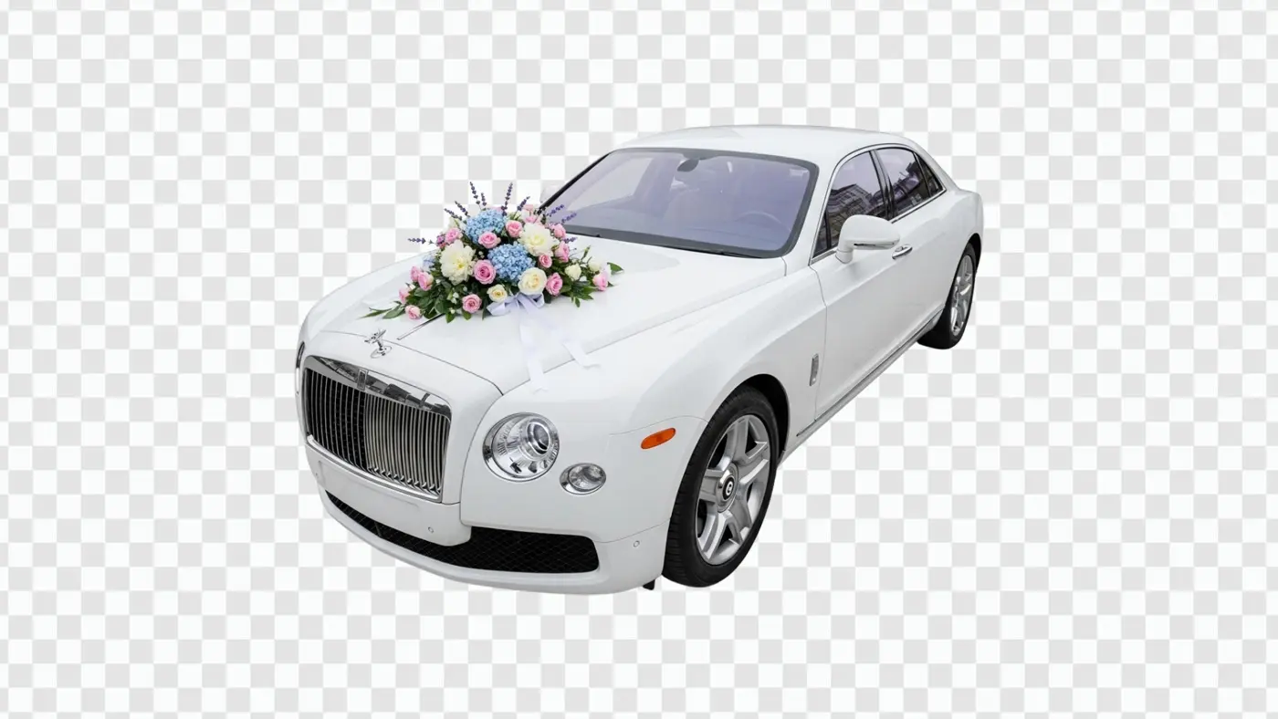 White Luxury Rolls-Royce Wedding Car Decoration Clipart PNG