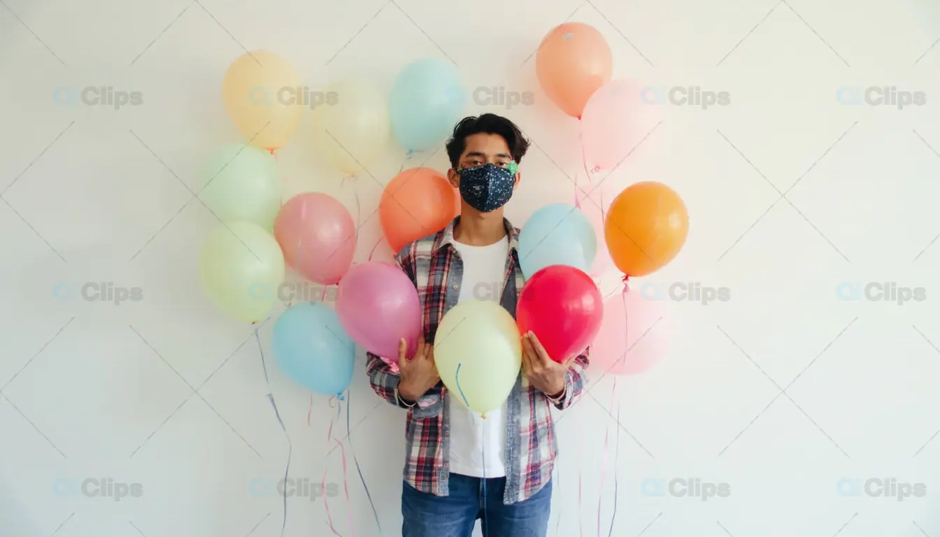 Man with Balloons in Mask