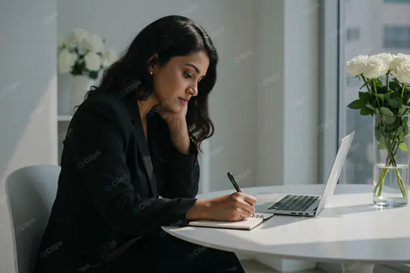 Professional Woman's Focused Workspace