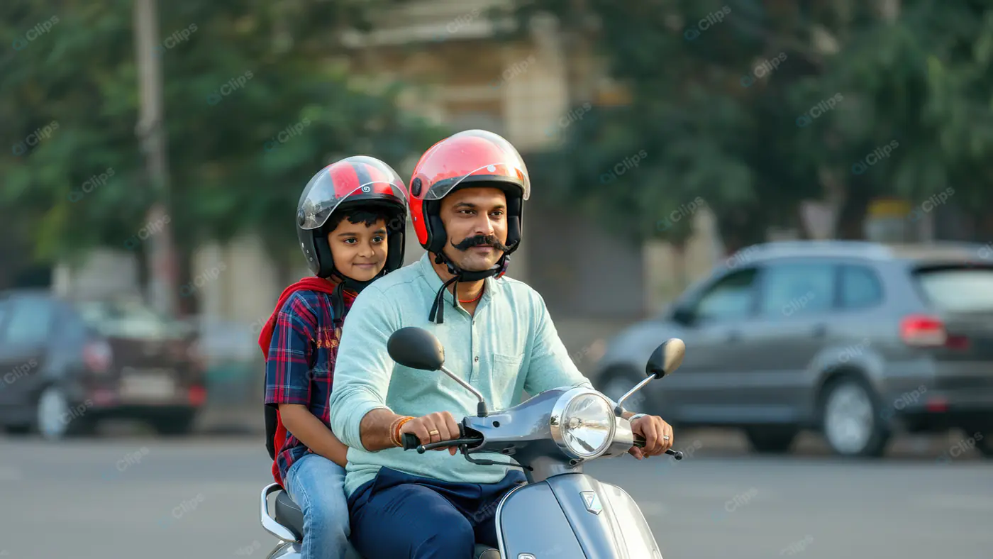 Enhanced Father-Son Scooter Ride in Urban India