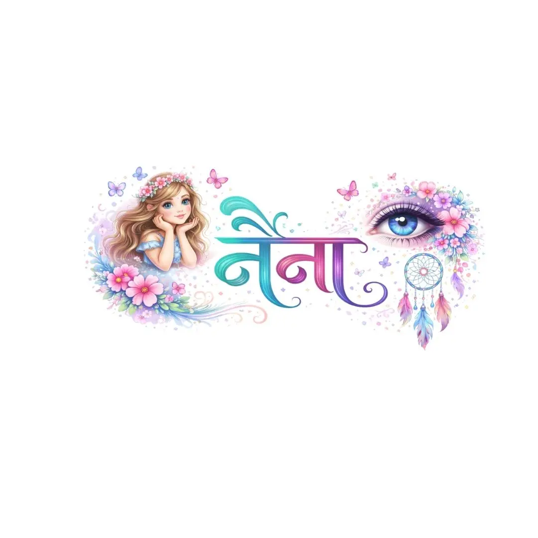 Naina Hindi Calligraphy with Dreamy Girl PNG Clipart