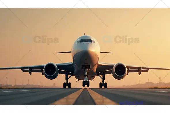 Commercial Airplane on Runway at Sunrise