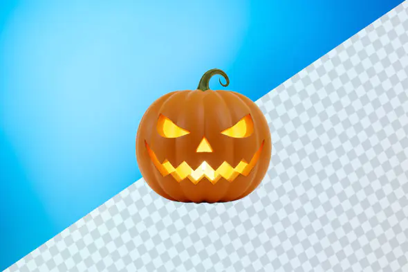 Glowing orange jack o lantern with menacing expression