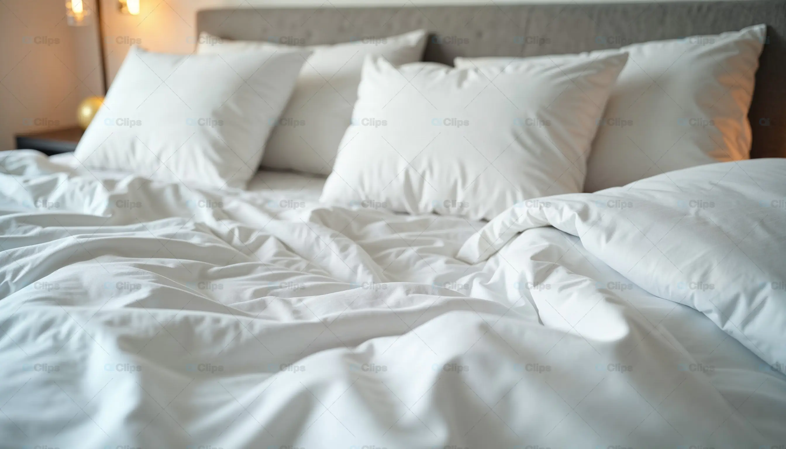 Cozy White Bed with Fluffy Pillows