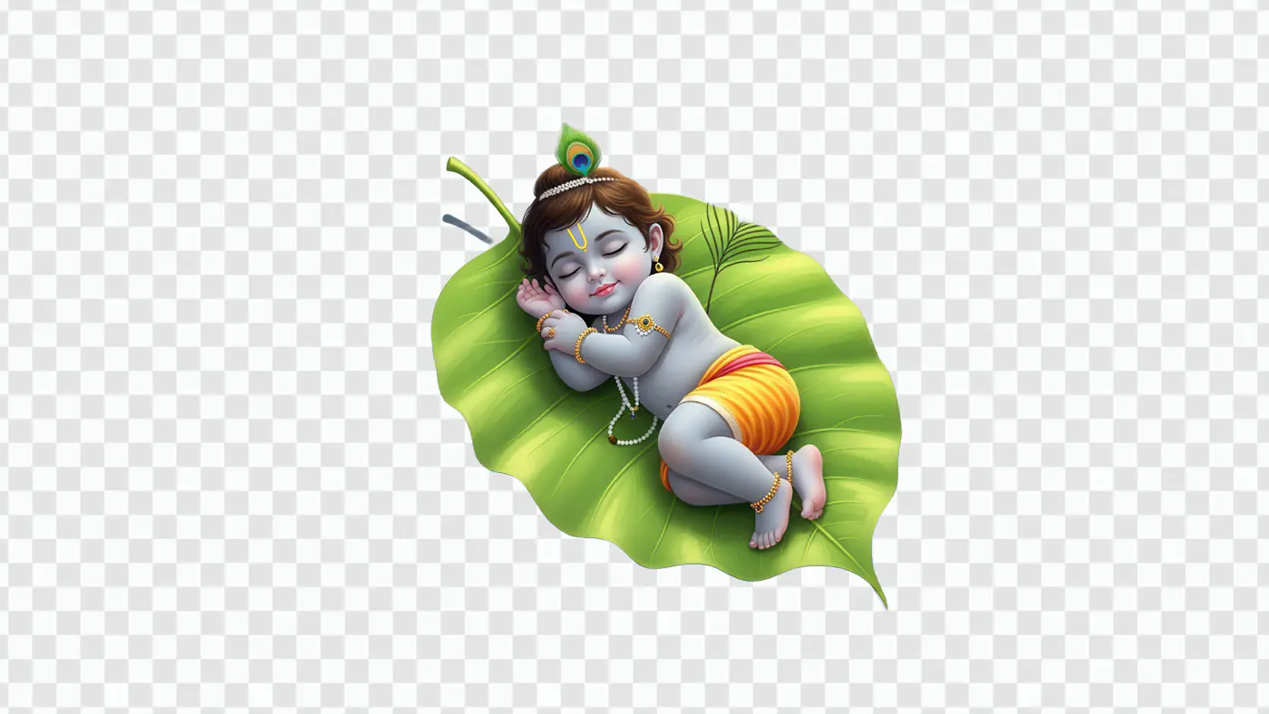 Infant Krishna Resting on Banana Leaf PNG