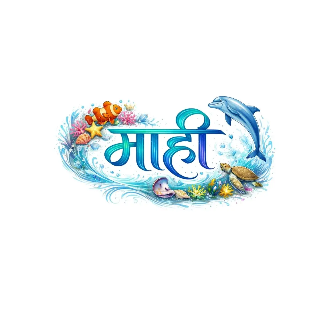 Mahi Hindi Calligraphy Dolphin Turtle Ocean Clipart PNG