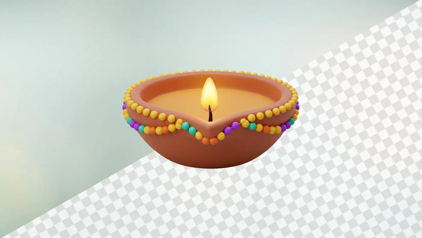 Decorative diya lamp with colorful bead trim
