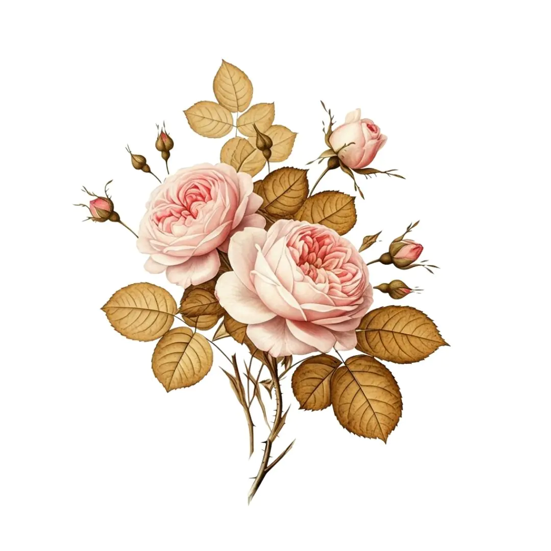 Romantic Blush Roses with Golden Leaves PNG