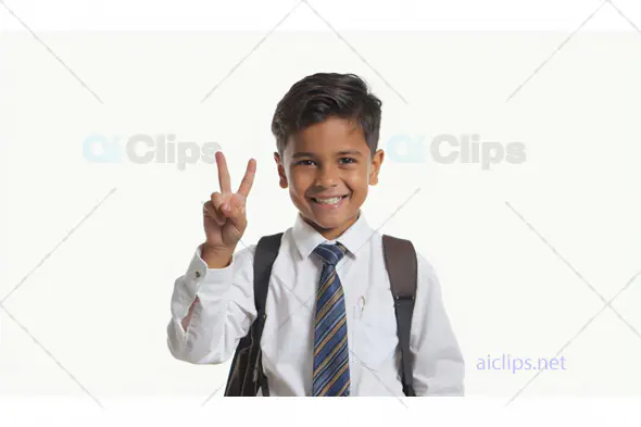 School Boy with Peace Sign Gesture