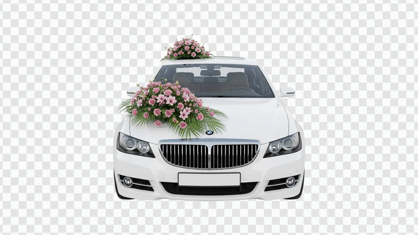 Decorated White Luxury Wedding Car with Flowers Clipart