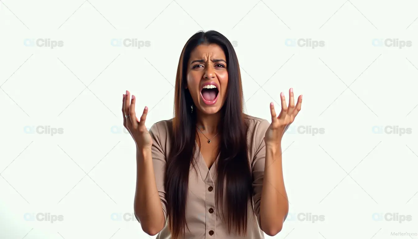 Angry Woman Yelling with Hands Raised