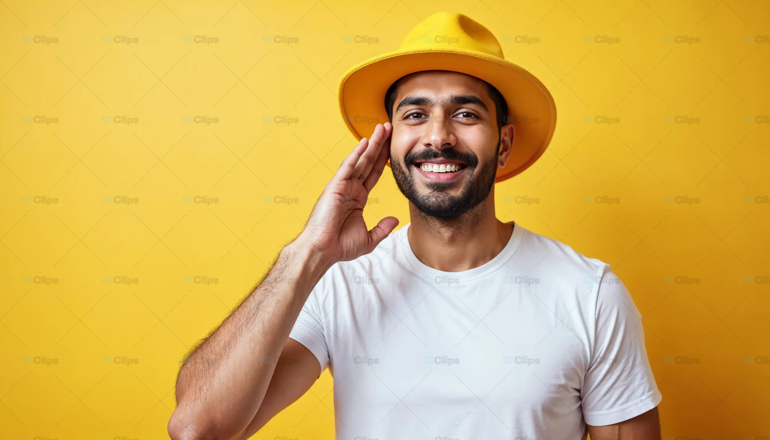 Cheerful Man in Yellow Hat Greeting