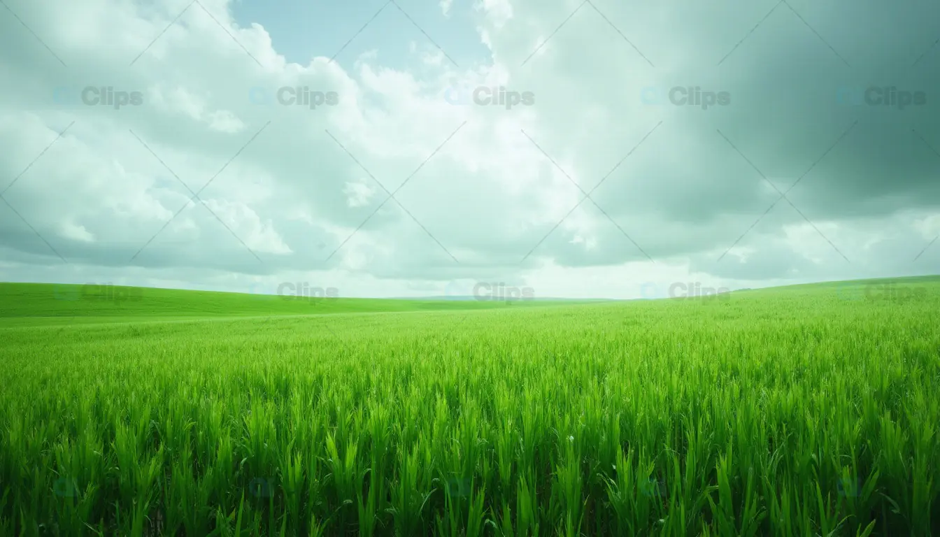 Vast Green Field Under Cloudy Sky