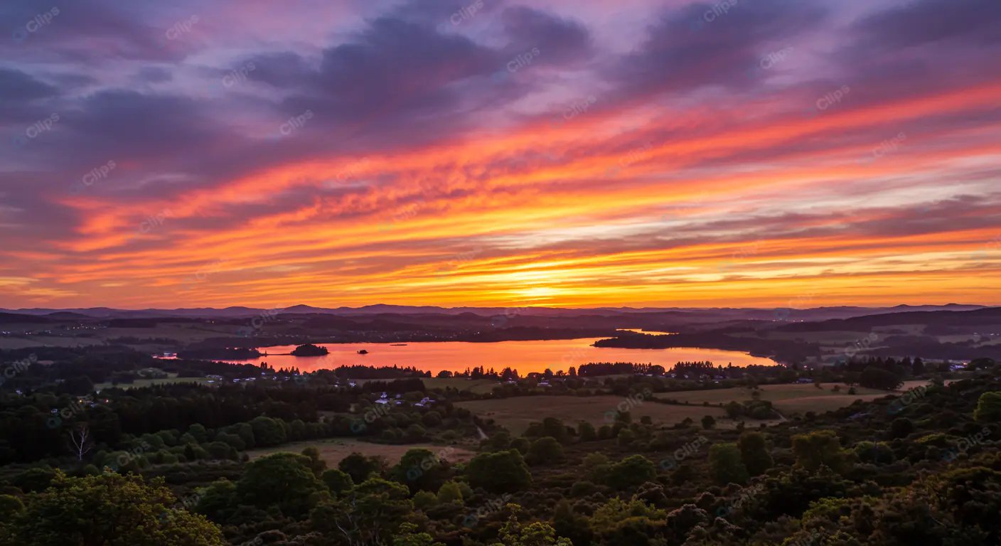 Fiery Lakeside Twilight Panorama