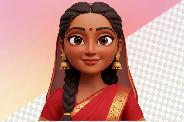 Smiling Indian woman 3D avatar wearing red saree