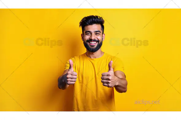Smiling Man Thumbs Up Yellow Shirt
