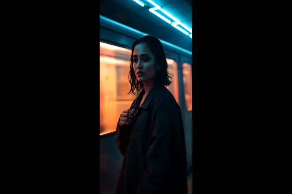Neon Lit Urban Night Portrait
