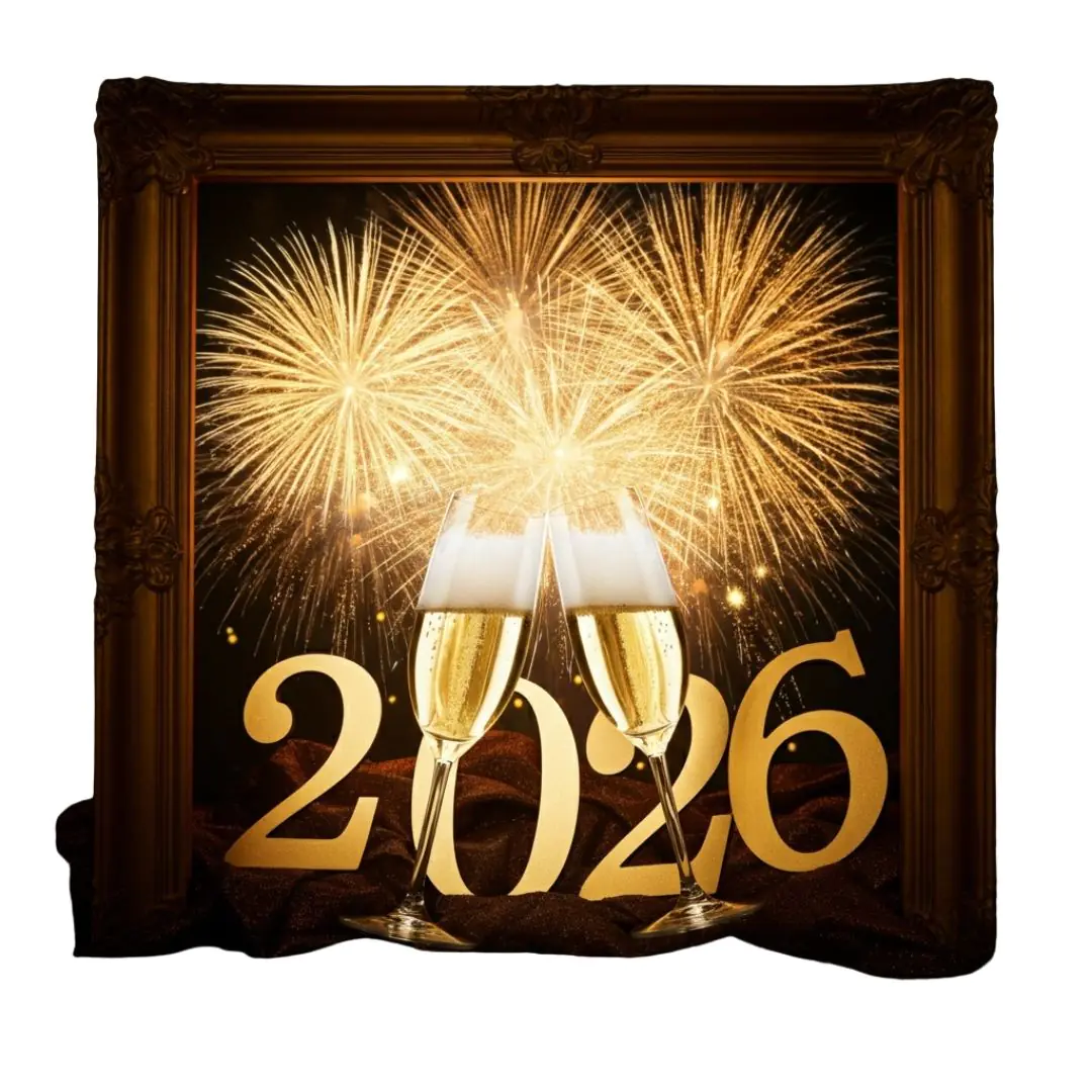 Vintage Framed 2026 Fireworks Celebration PNG Clipart
