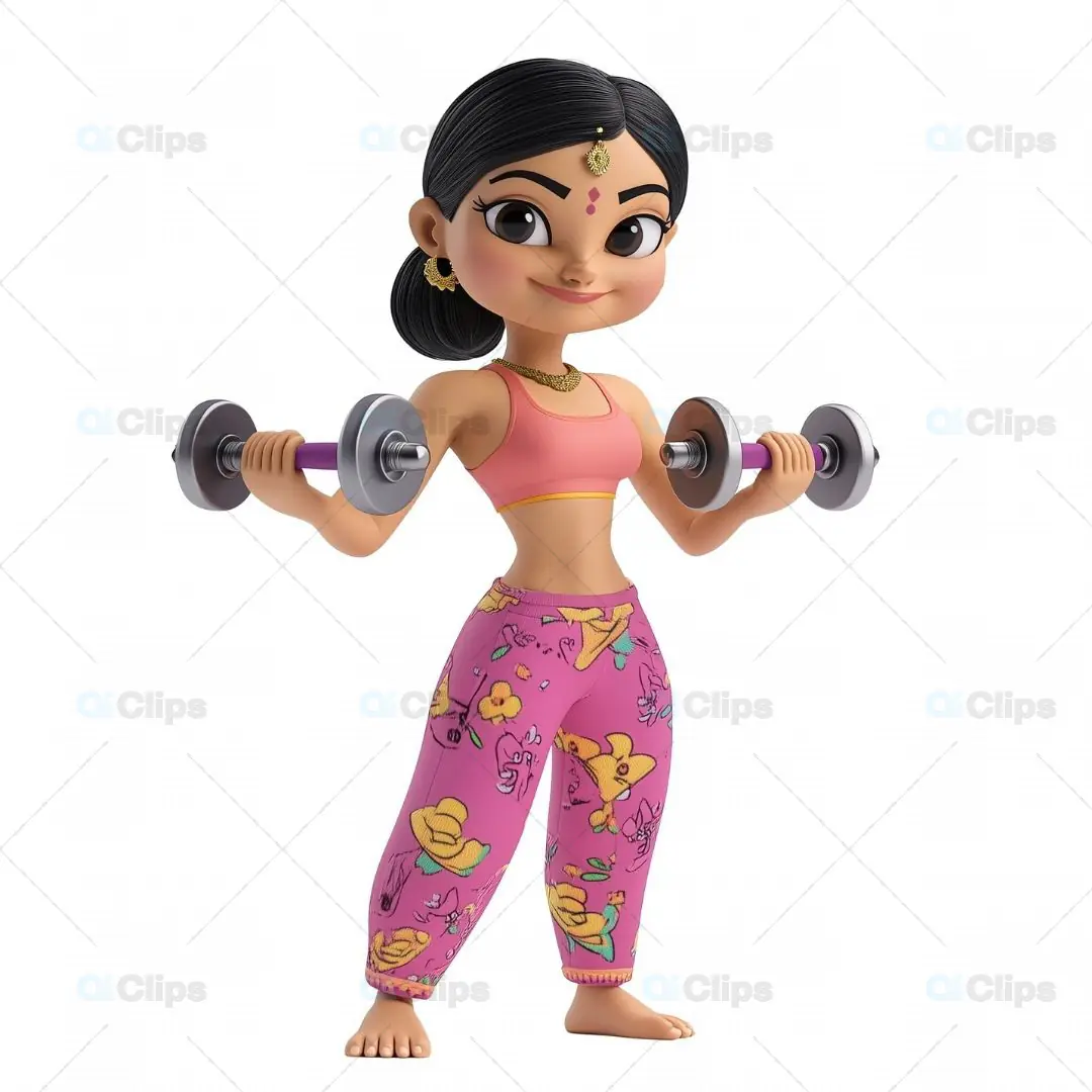 3D Indian Fitness Girl Weightlifting Avatar