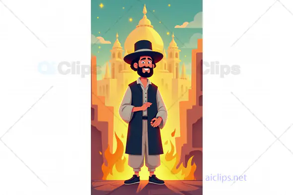 Cartoon Religious Figure in Front of Golden Dome